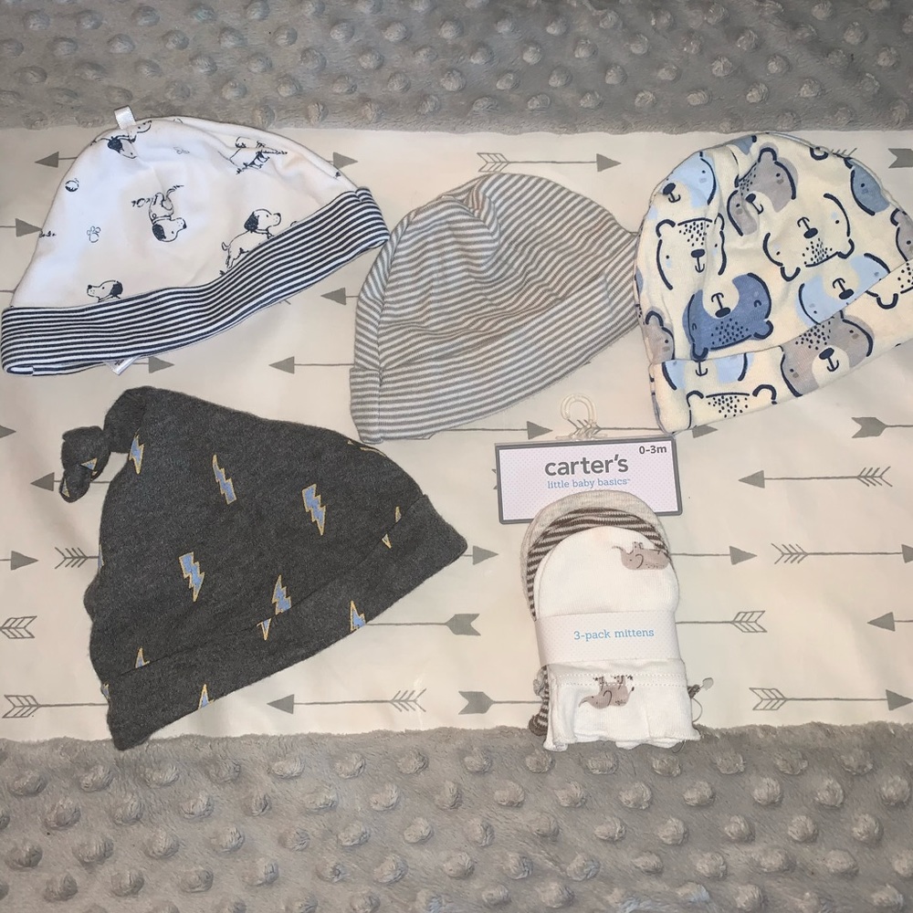 4 sets of baby hats w/ 3pack mittens